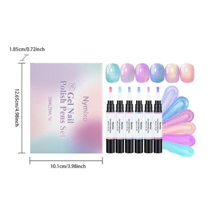 6 Colors Gel Nail Polish Pens, One Step Quick Dry UV Gel Nail Polish Set