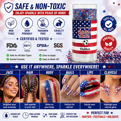 4th of July Glitter Stick Red, White & Blue Body & Hair Sparkle