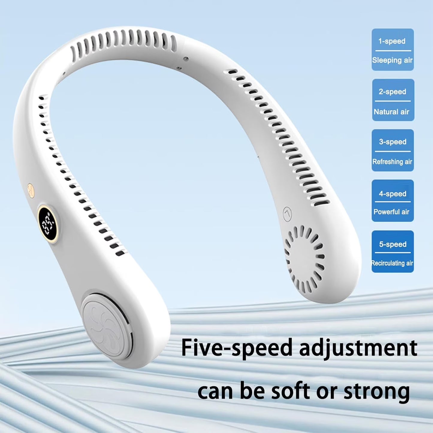 Vaneless Hanging Neck Fan, Portable Hands-Free Fan with 5 Adjustable Speeds, USB Rechargeable