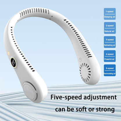 Vaneless Hanging Neck Fan, Portable Hands-Free Fan with 5 Adjustable Speeds, USB Rechargeable