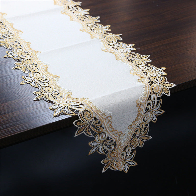 70 Inches Embroidery Lace Table Runner, Classic Jacquard Floral Dresser Scarf for Kitchen Dining Restaurant Party