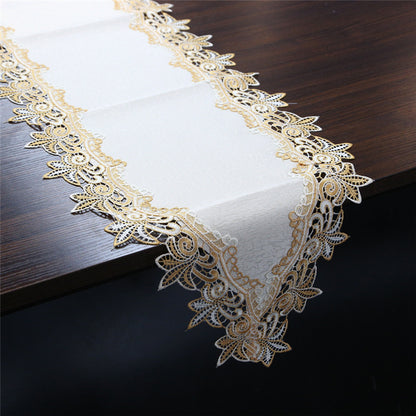 70 Inches Embroidery Lace Table Runner, Classic Jacquard Floral Dresser Scarf for Kitchen Dining Restaurant Party