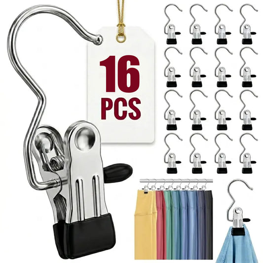 16PCS Anti-Rust Stainless Steel Non-Slip Metal Clothespins