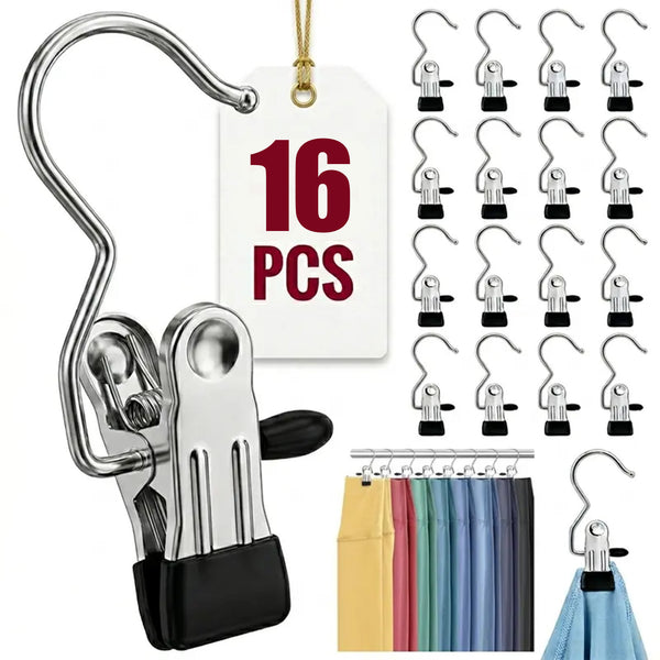 16PCS Anti-Rust Stainless Steel Non-Slip Metal Clothespins