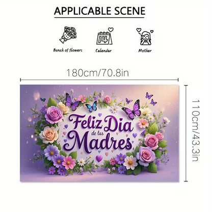 Spanish Mother's Day Banner with Colorful Roses & Glittering Butterflies - 180*110cm