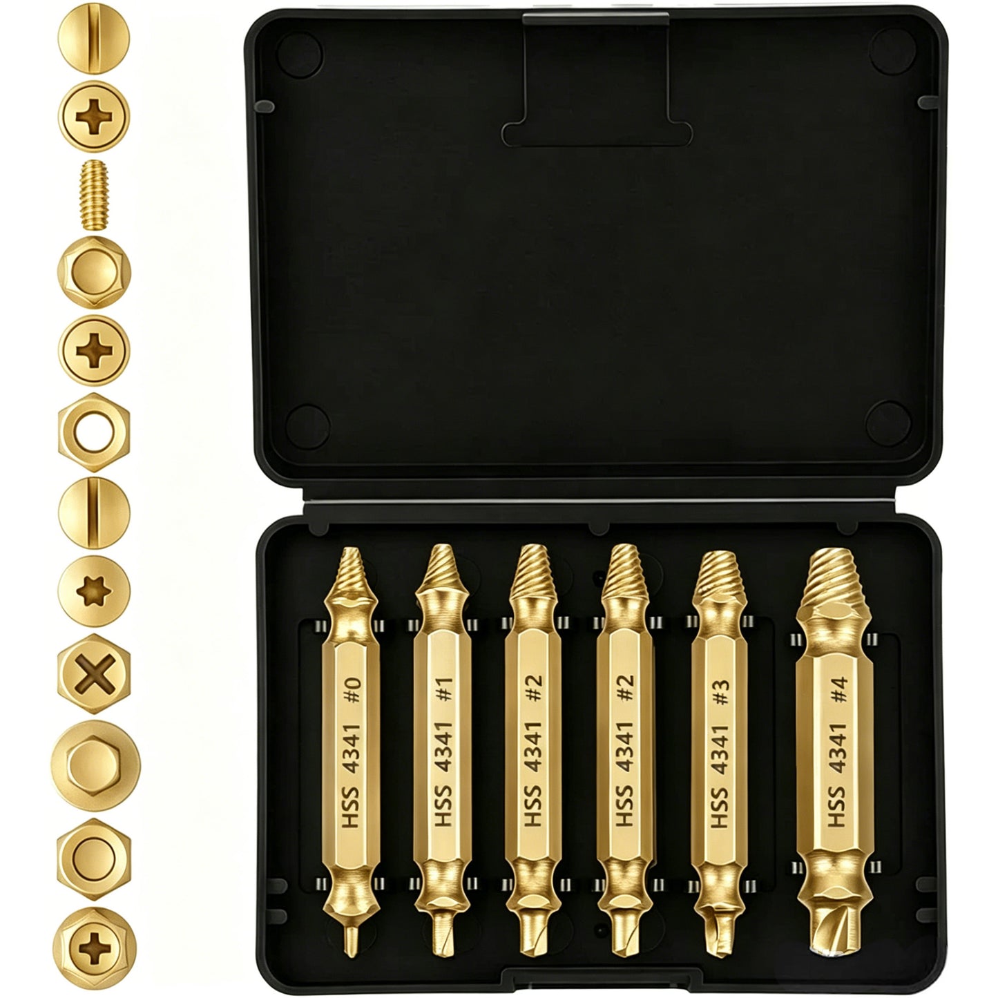 6 Pcs Stripped Screw Extractor Set Hss Damaged Screw Remover and Extractor Nuts & Bolts Drill Bit Tools