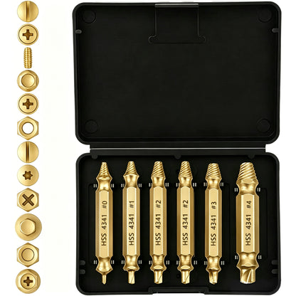 6 Pcs Stripped Screw Extractor Set Hss Damaged Screw Remover and Extractor Nuts & Bolts Drill Bit Tools