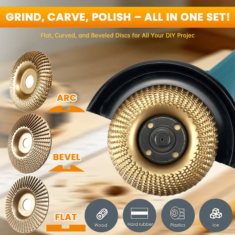 3PCS Wood Carving Disc Set for 4" or 4 1/2" Angle Grinder with 5/8" Arbor