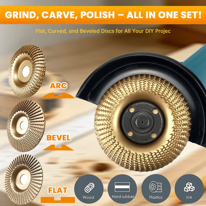 3PCS Wood Carving Disc Set for 4" or 4 1/2" Angle Grinder with 5/8" Arbor