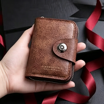 Men's Leather Bi-fold Wallet with Zippered Coin Pocket | Men's Small Vintage PU Wallet with Zipper