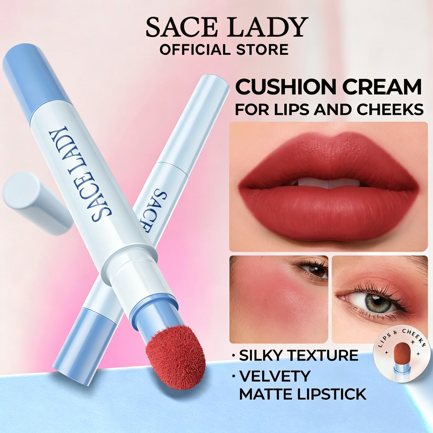 2Pcs Matte Lipstick & Multi-Use Cream Blush for Cheeks and Lips – Silky, Blendable Texture