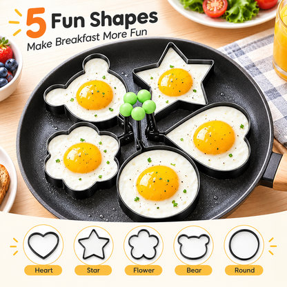 5Pack Stainless Steel Egg Molds, 3.5 Inch Different Shape Silver Egg Ring Molds