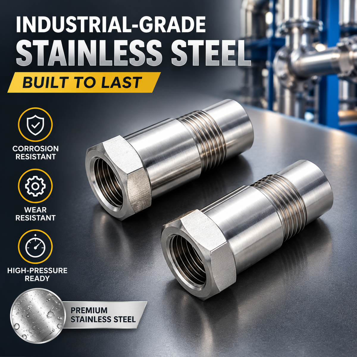 2Pcs Industrial-Grade Stainless Steel Threaded Pipe Connector