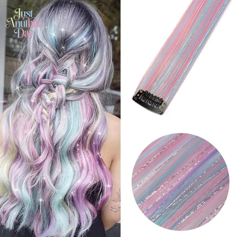 12Pcs Clip in Hair Tinsel Hair Extension Party Dazzle Hair