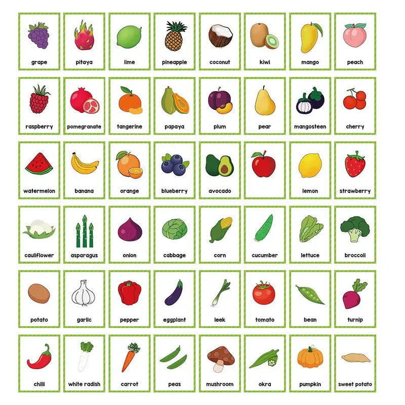 Educational Flash Card, 4 Sets (80 Cards) Colorful Fruit & Vegetable & Number & Shape Card