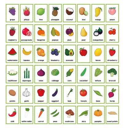 Educational Flash Card, 4 Sets (80 Cards) Colorful Fruit & Vegetable & Number & Shape Card