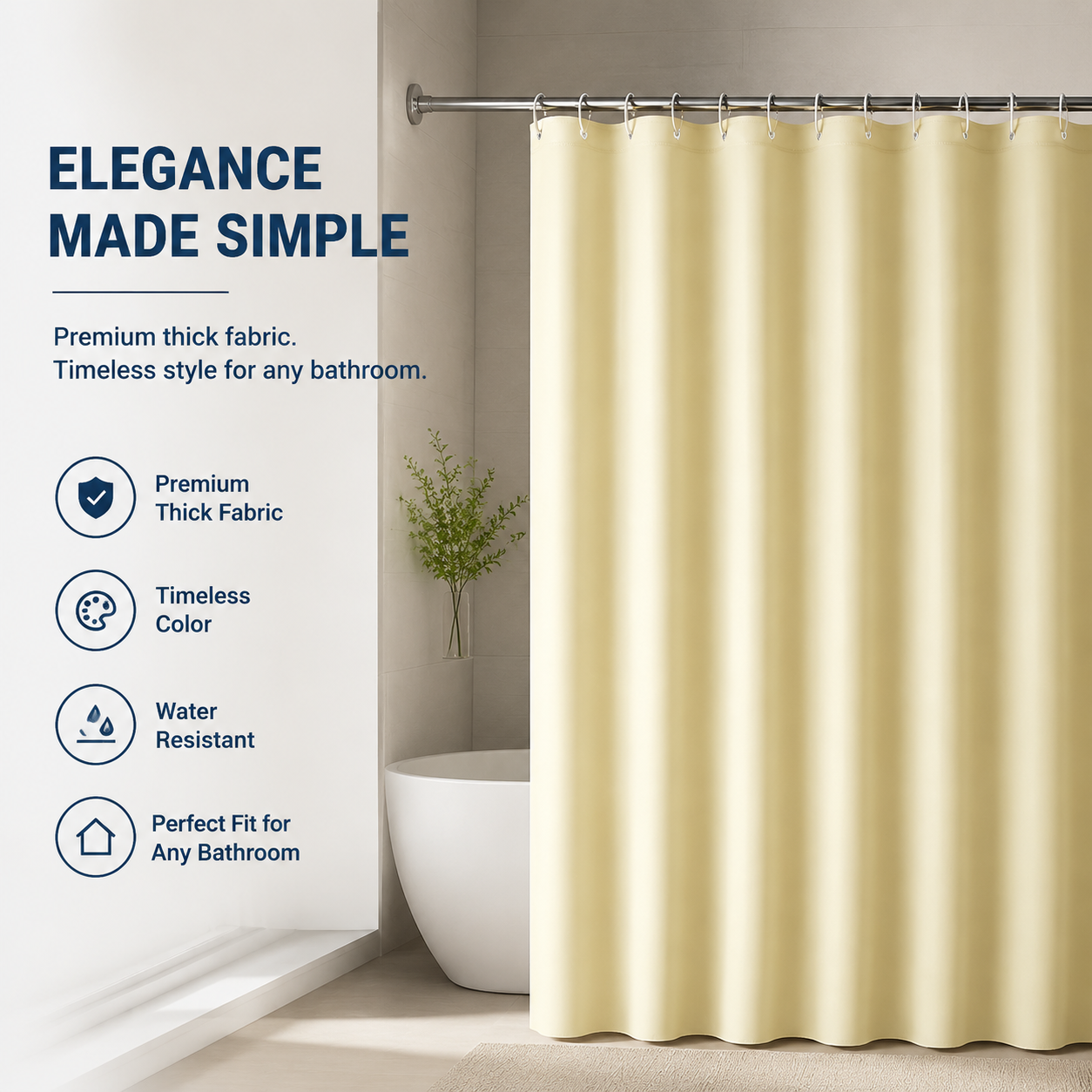 Minimalist Solid Pure Pink Shower Curtain with Hooks,Waterproof Fabric Privacy Bath Curtain