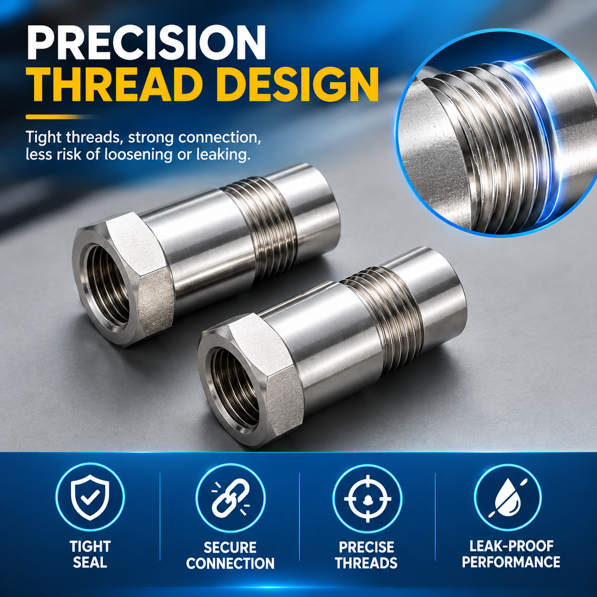 2Pcs Industrial-Grade Stainless Steel Threaded Pipe Connector