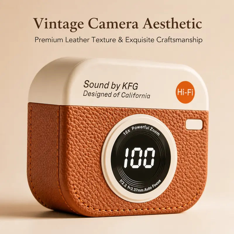Retro Camera Wireless Earbuds! Bluetooth 5.4, ENC Noise Cancelling, Hi-Fi Stereo Sound