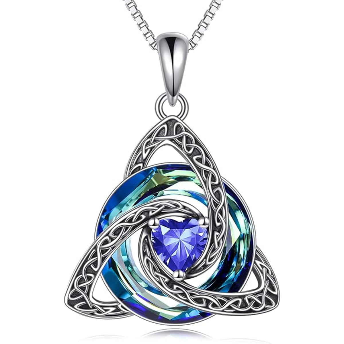 Celtic Birthstone Necklace Trinity Knot Triquetra Crystal Pendant Irish Scottish Jewelry