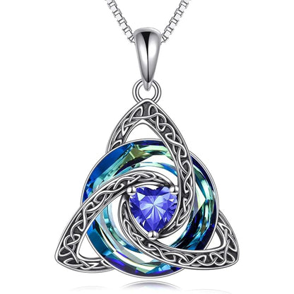 Celtic Birthstone Necklace Trinity Knot Triquetra Crystal Pendant Irish Scottish Jewelry