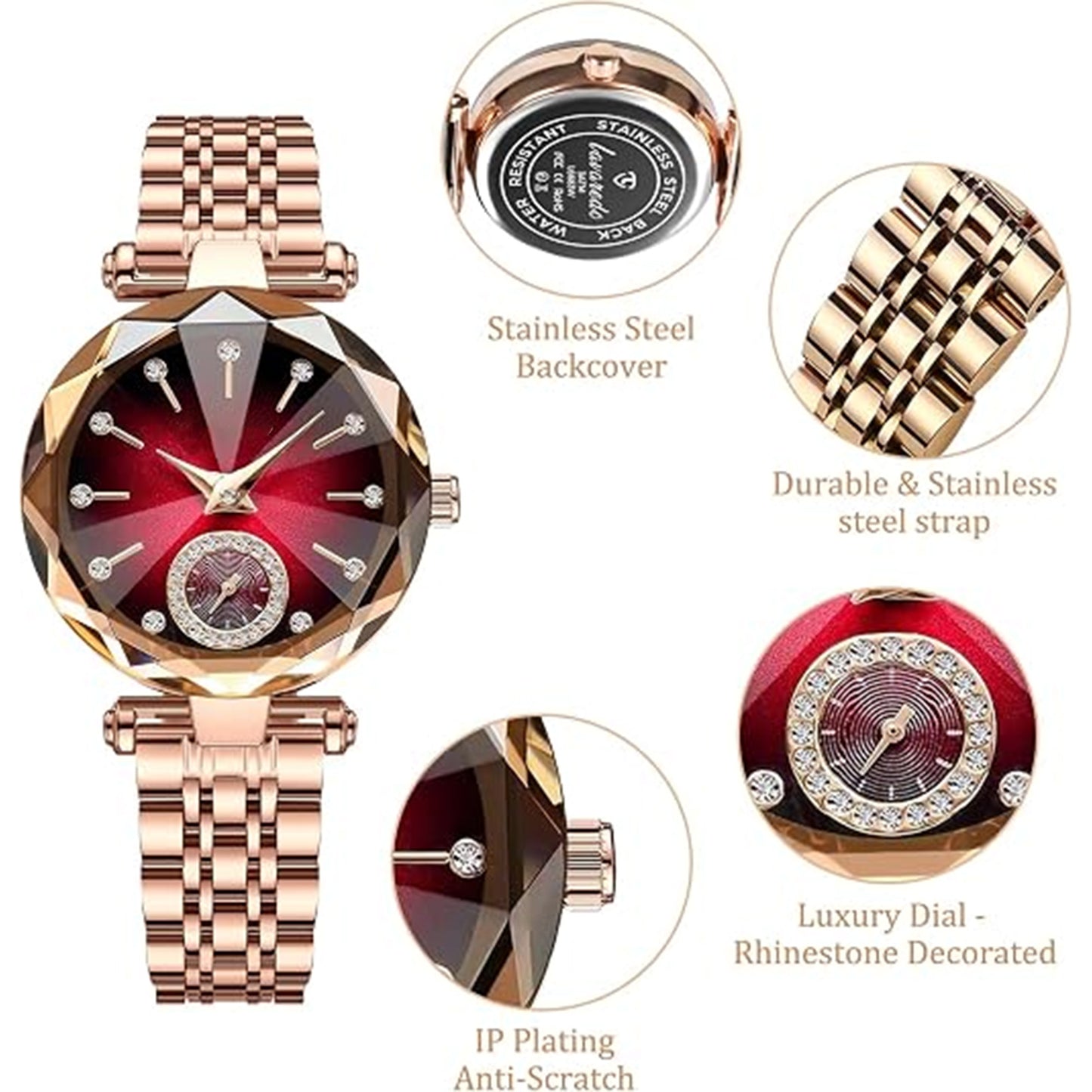 Watch for Women Diamond Waterproof Luminous |Rose Gold &silver Stainless Steel Dress Watch