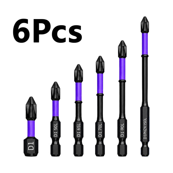 6Pcs PH2 Magnetic Anti-Slip Impact Bits,1/4