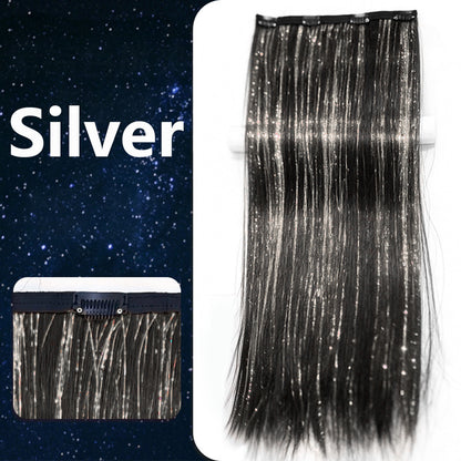 One-Piece Colored, Shimmering Lurex & Laser-Effect Highlight Hairpiece 3s Wear and Go for Party Daily Travel Birthday