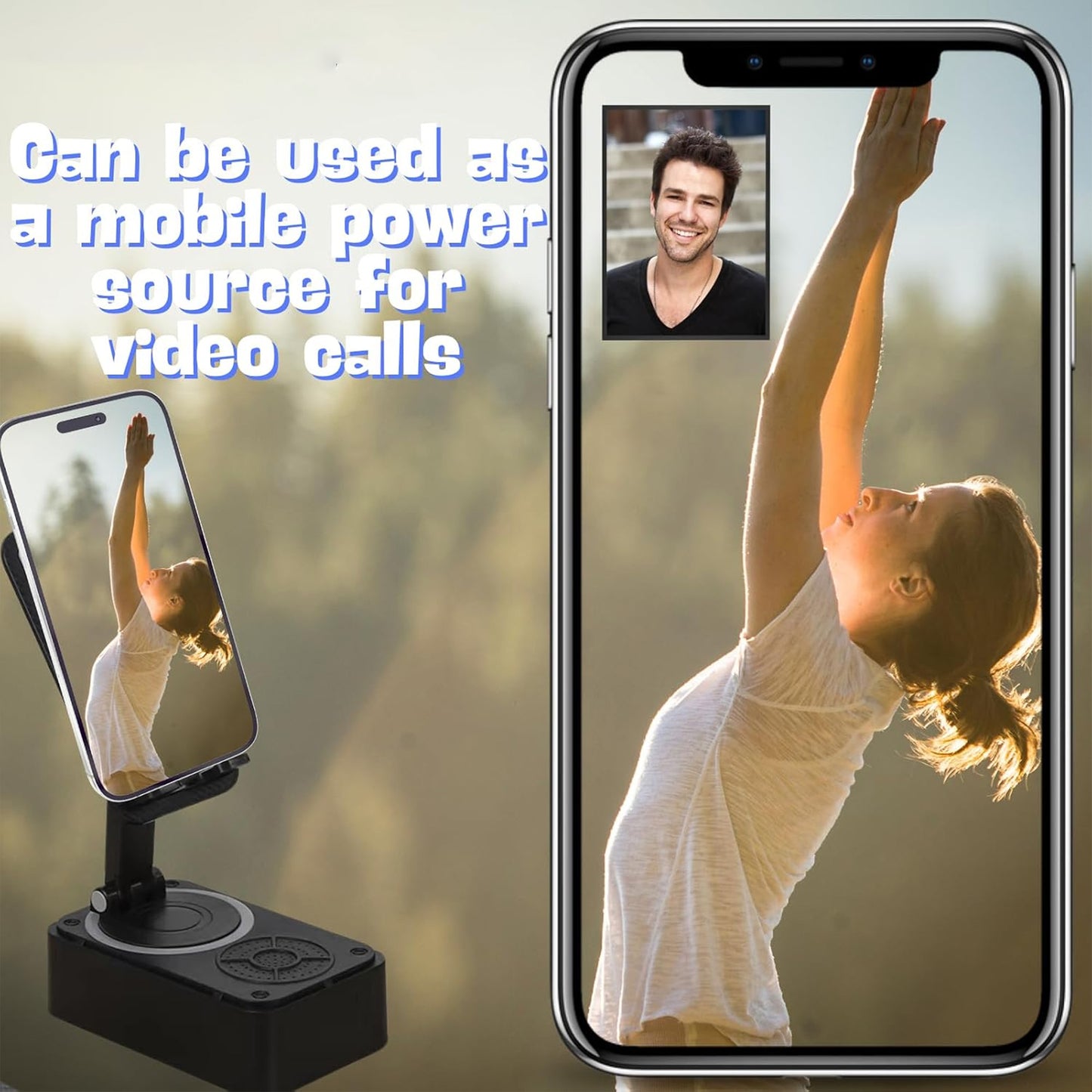 Cell Phone Stand with Wireless Bluetooth Speaker Equipped with Non-Slip Base and Convenient Charging Port