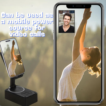 Cell Phone Stand with Wireless Bluetooth Speaker Equipped with Non-Slip Base and Convenient Charging Port