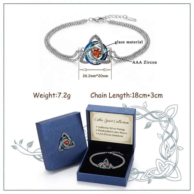 Celtic Knot Bracelet for Women, Trinity Knot Triquetra Crystal Bracelet