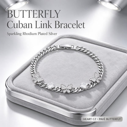 Women’s Figaro-chain Bracelet, Featuring a Butterfly Motif and Cubic Zirconia