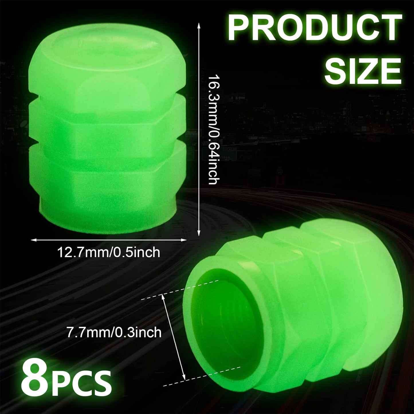16PCS Fluorescent Tire Valve Stem Caps, Tire Valve Covers, Luminous Auto Wheel Air Valve Caps