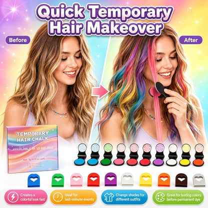 12 ColorsHair Chalk Set Washable Temporary Vibrant Non-Damage Hair Color