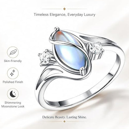 Women's Geometric Ring with Moonstone and Zircon