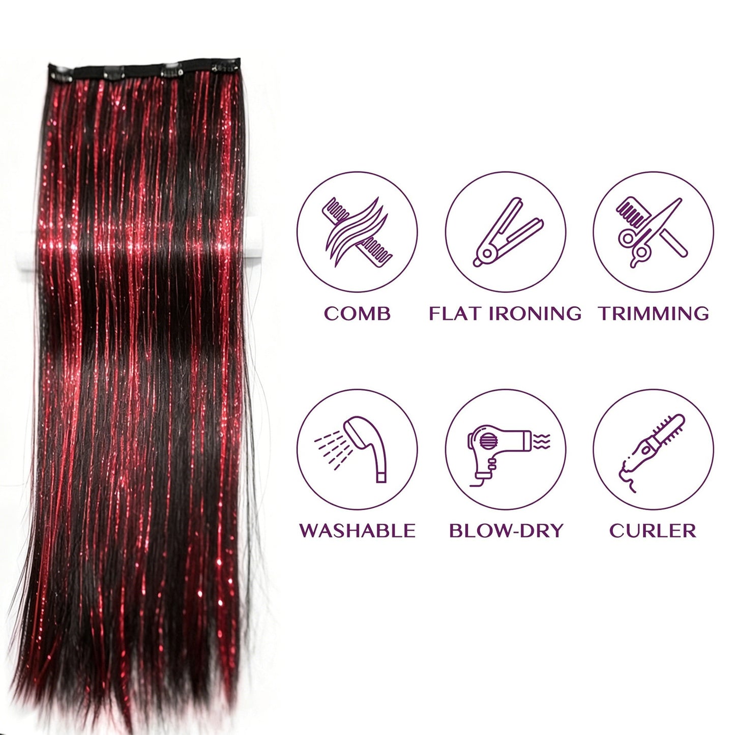 One-Piece Colored, Shimmering Lurex & Laser-Effect Highlight Hairpiece 3s Wear and Go for Party Daily Travel Birthday