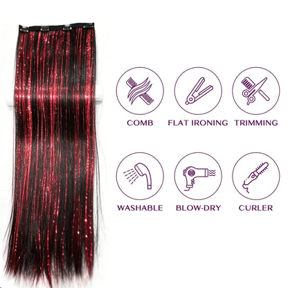 One-Piece Colored, Shimmering Lurex & Laser-Effect Highlight Hairpiece 3s Wear and Go for Party Daily Travel Birthday