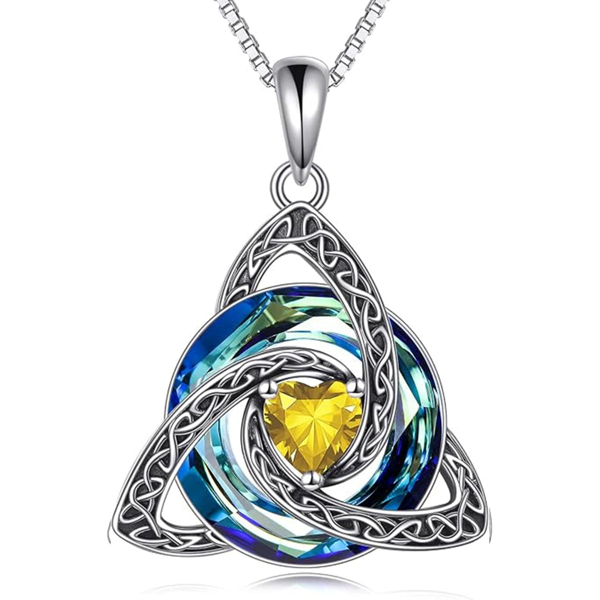 Celtic Birthstone Necklace Trinity Knot Triquetra Crystal Pendant Irish Scottish Jewelry
