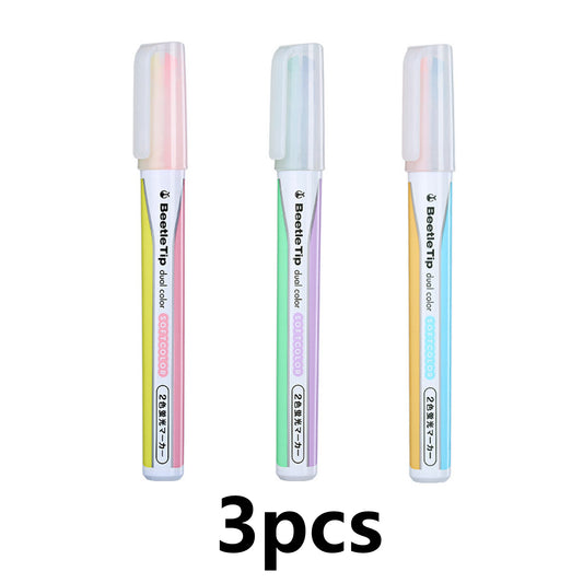 Beetle Tip Dual Color Highlighter, Fluorescent Markers, Soft Colors Set