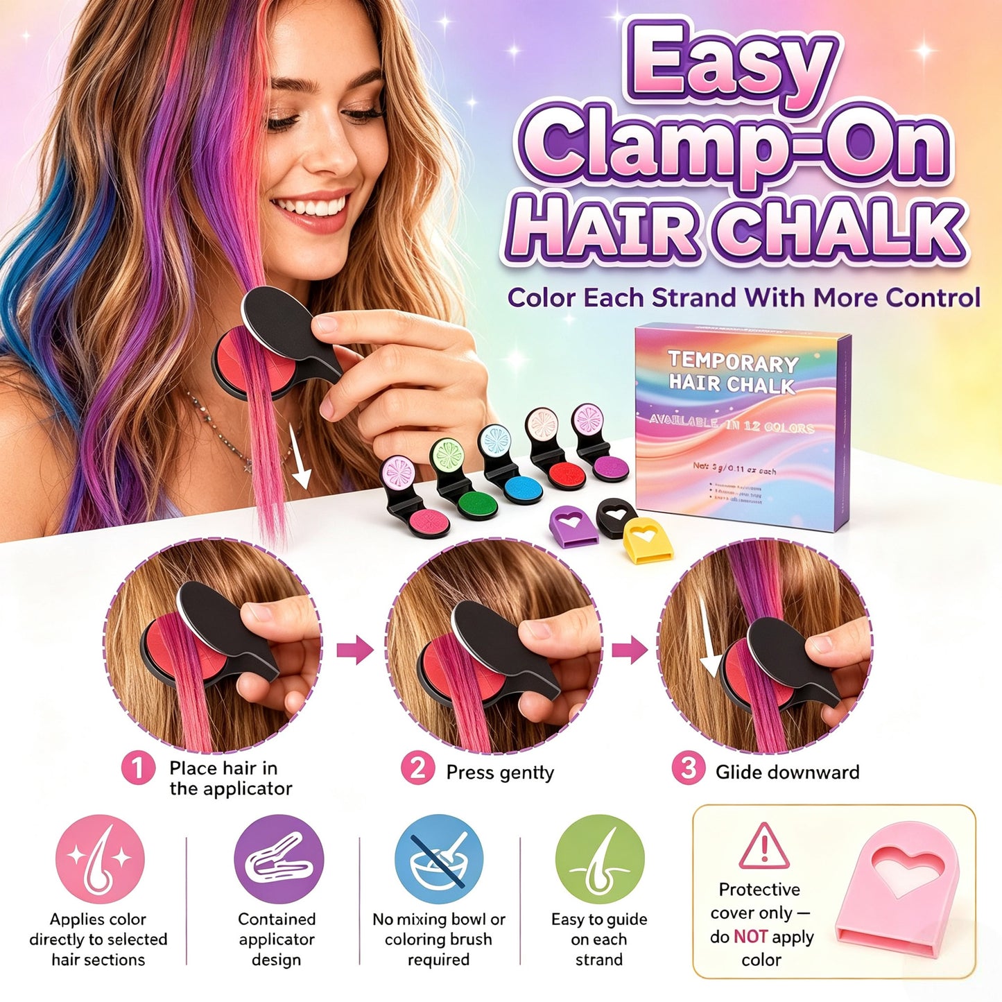12 ColorsHair Chalk Set Washable Temporary Vibrant Non-Damage Hair Color