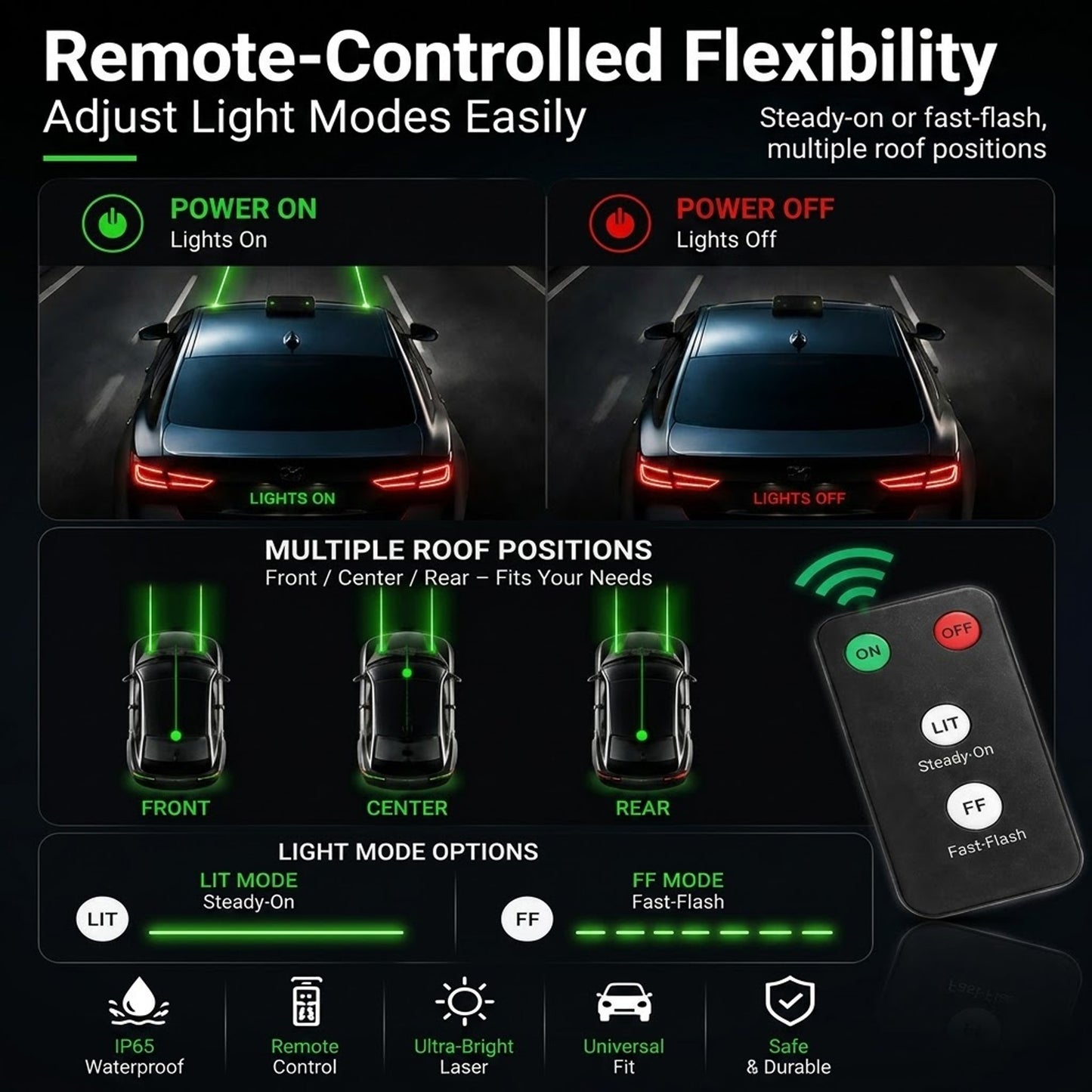 Wireless Vehicle Laser Lights Car Roof Laser Strobe Lights Emergency Warning LED Flashing