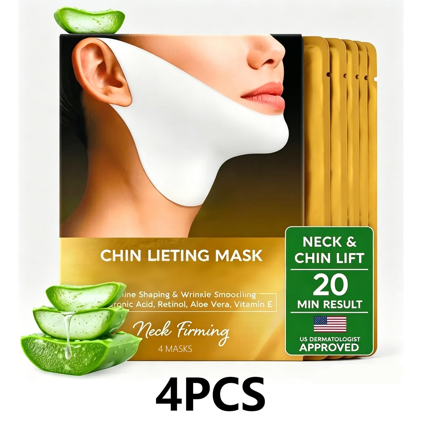 V Line Lifting Mask – Instant Glow, Deep Hydration & Firm Jawline, Chin & Neck – 4 Pack