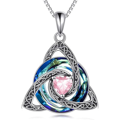 Celtic Birthstone Necklace Trinity Knot Triquetra Crystal Pendant Irish Scottish Jewelry