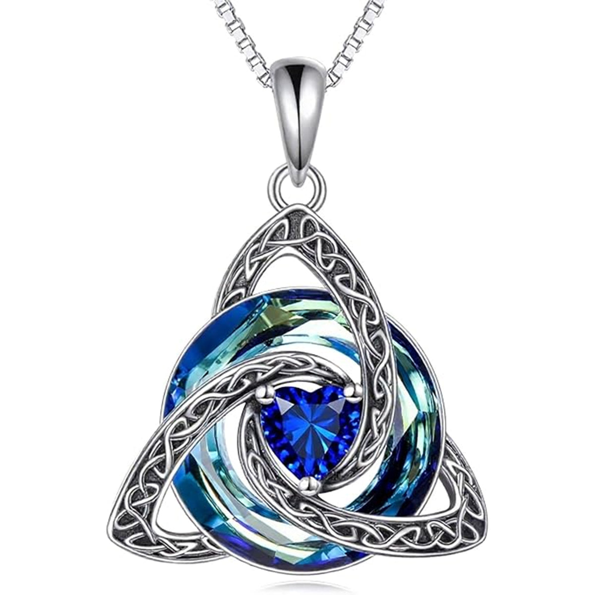 Celtic Birthstone Necklace Trinity Knot Triquetra Crystal Pendant Irish Scottish Jewelry