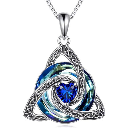 Celtic Birthstone Necklace Trinity Knot Triquetra Crystal Pendant Irish Scottish Jewelry
