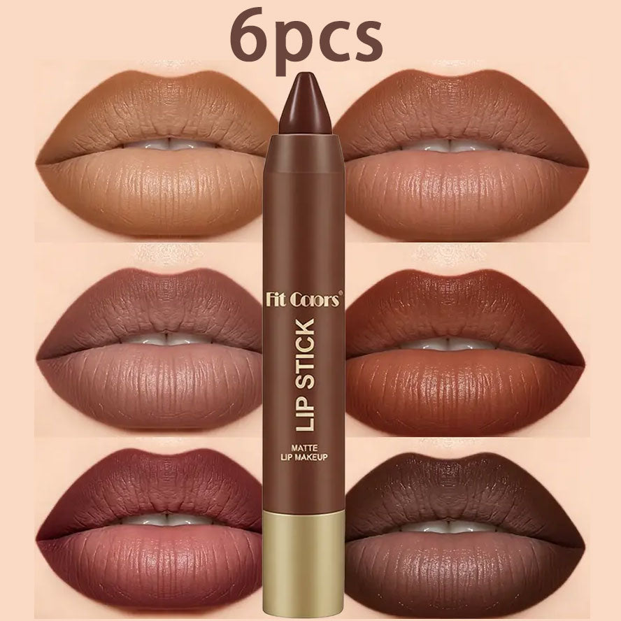6 Pieces/set Mauve Brown Matte Lip Liner and Lipstick Combo Set Kit