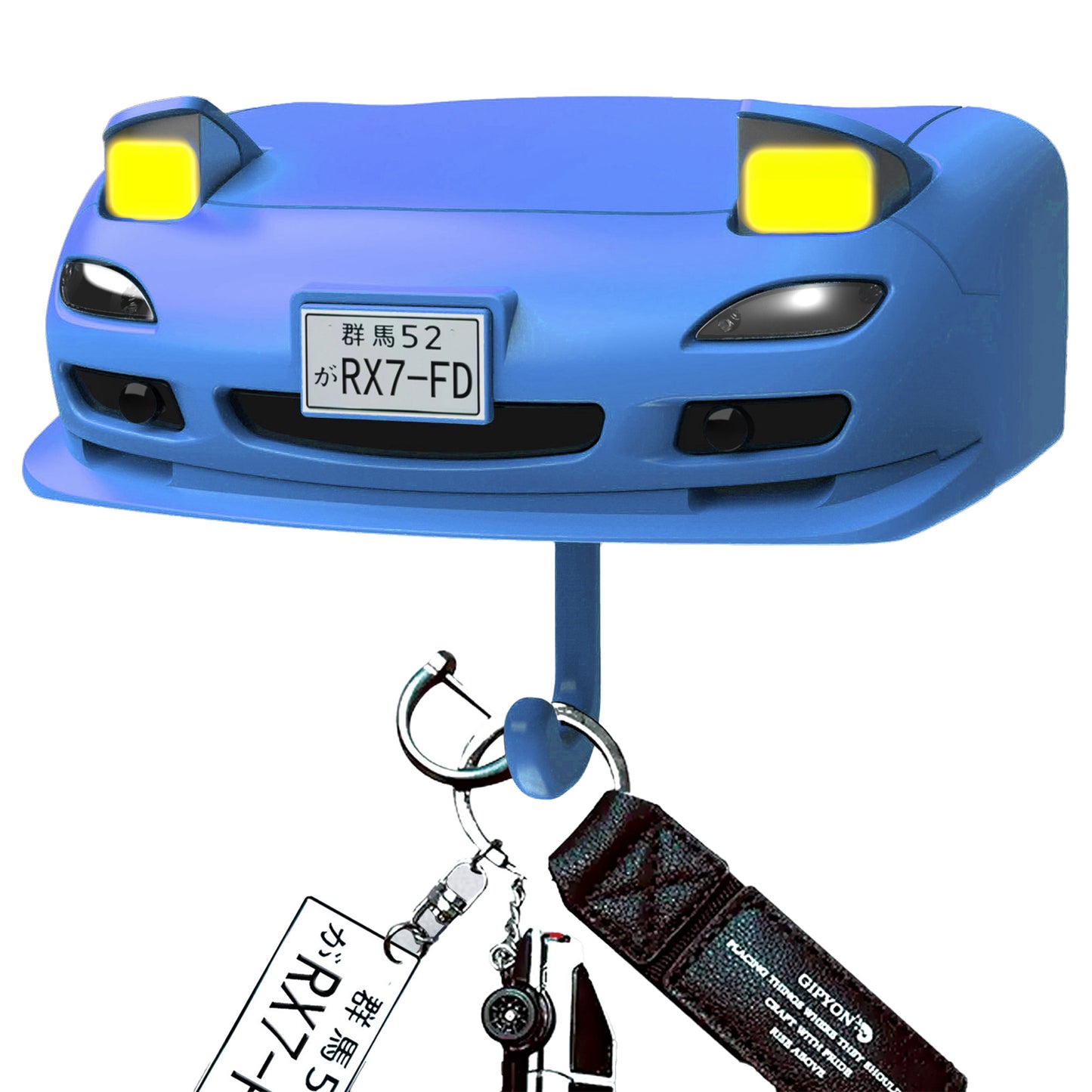 Retro Car Wall Key Holder - LED Pop-Up Headlight, Auto-Off Light, Car Enthusiast Organizer for Home & Garage