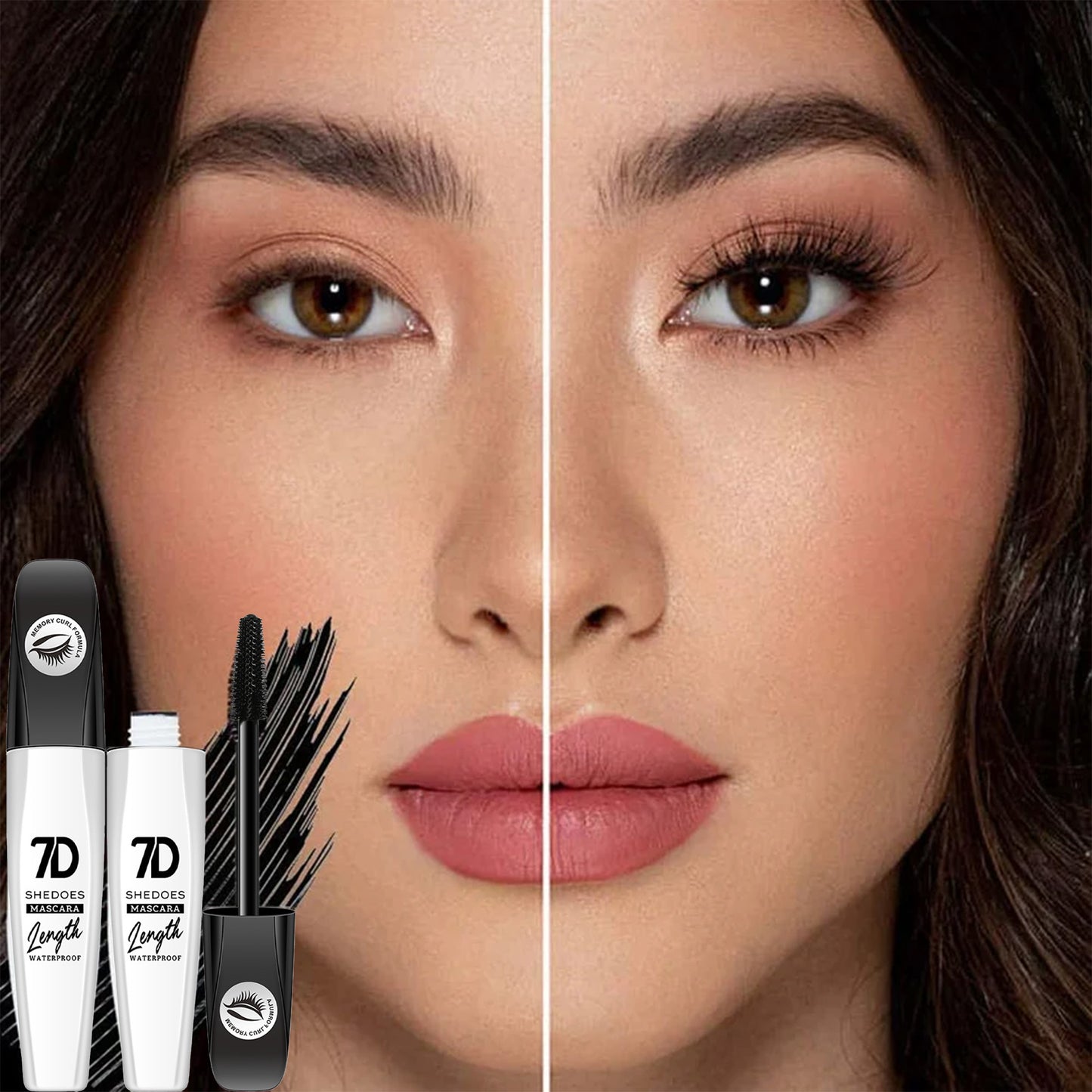 2Pcs 7D Fiber Black Mascara, Natural Lengthening Mascara, Waterproof and Smudge-proof