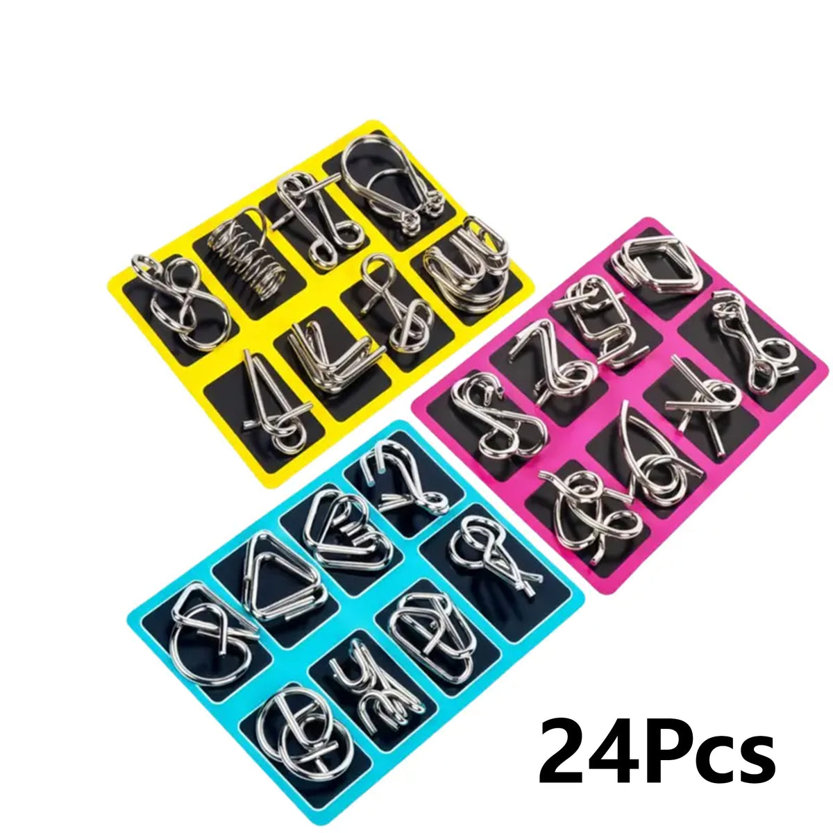 24Pcs Unisex Irregular Shapes Steel Wire Brain Teaser Puzzle Set - Waterproof Metal Chain Logic Games