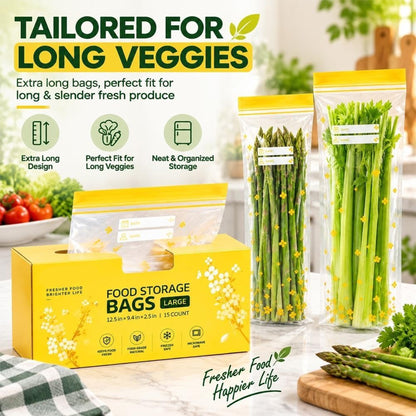 Long Vegetable Storage Bags, Thick Double Food Sealed Fresh-Keeping Bags